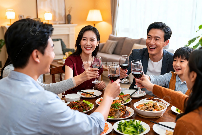 高清大图下载【趣麦麦图】家庭聚餐欢庆时刻
