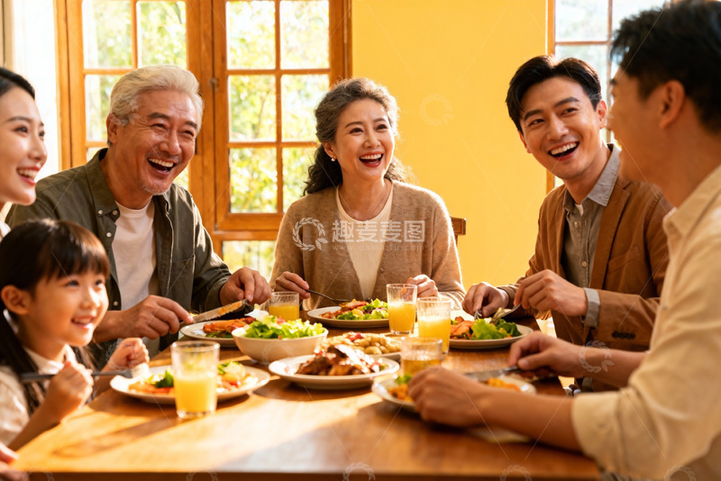 高清大图下载【趣麦麦图】三代同堂家庭聚餐其乐融融