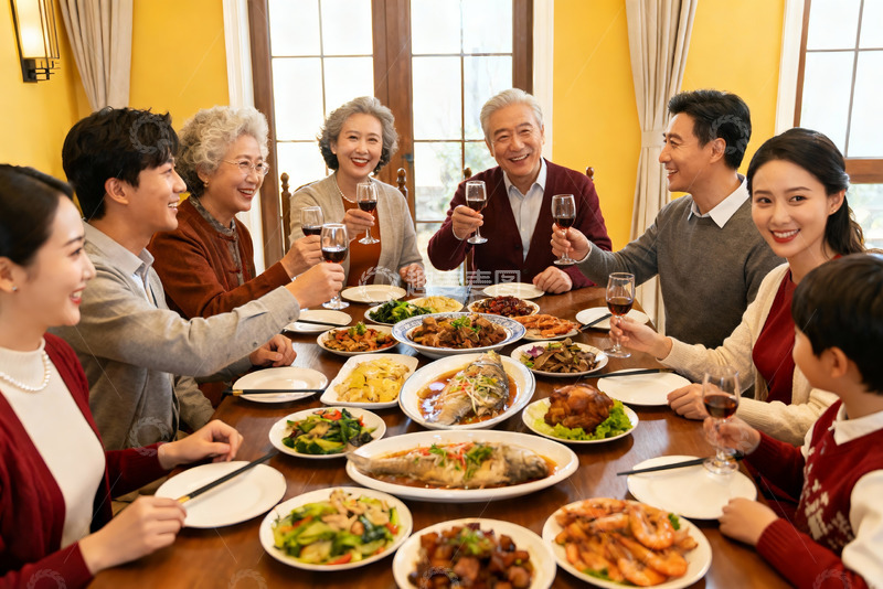 高清大图下载【趣麦麦图】家庭聚餐欢庆时刻