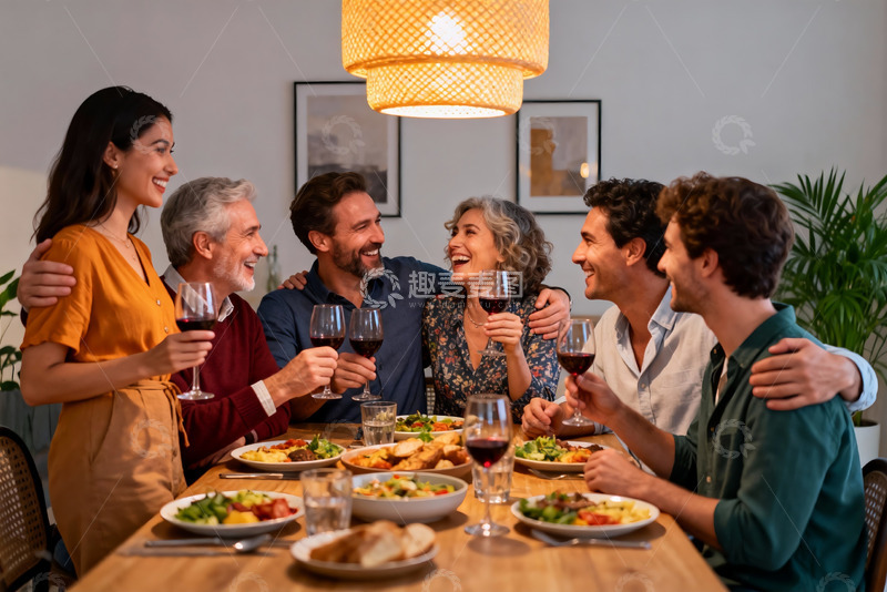高清大图下载【趣麦麦图】家庭聚餐欢笑共享美食时光