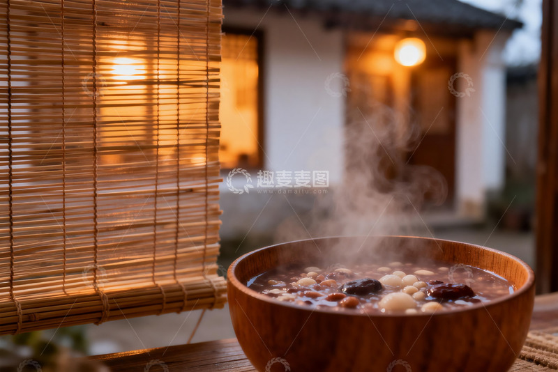 高清大图下载【趣麦麦图】热气腾腾的木碗杂粮粥
