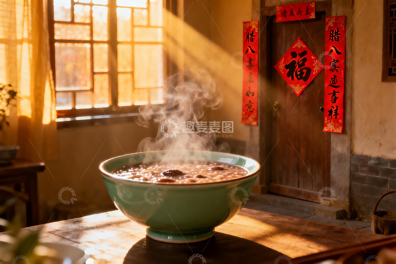 高清大图下载【趣麦麦图】暖阳下热气腾腾的腊八粥