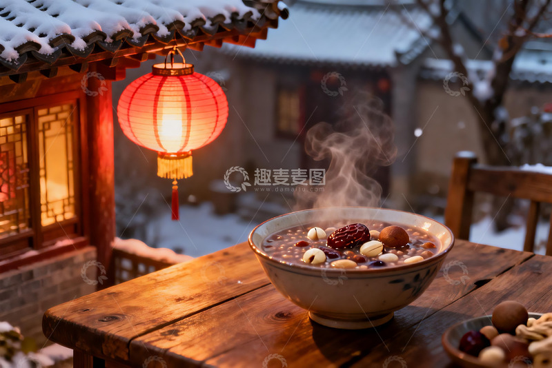 高清大图下载【趣麦麦图】雪中古院热粥红灯