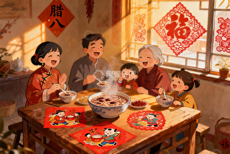 高清大图下载【趣麦麦图】春节家庭团聚吃团圆饭