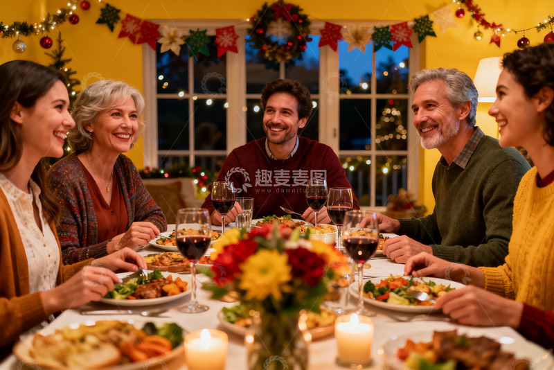 高清大图下载【趣麦麦图】温馨圣诞家庭聚餐场景