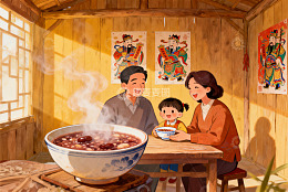 温馨家庭共进热粥晚餐
