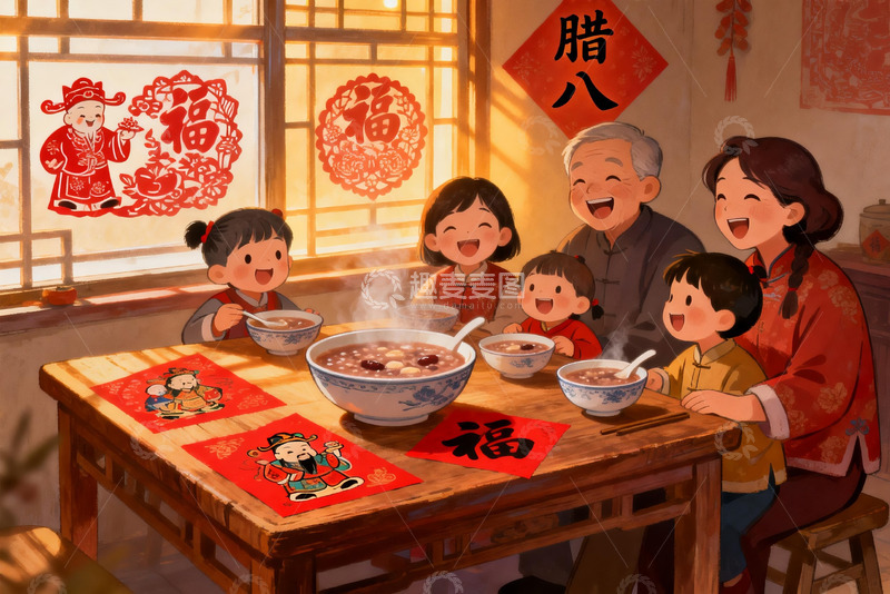 高清大图下载【趣麦麦图】春节团圆饭温馨场景