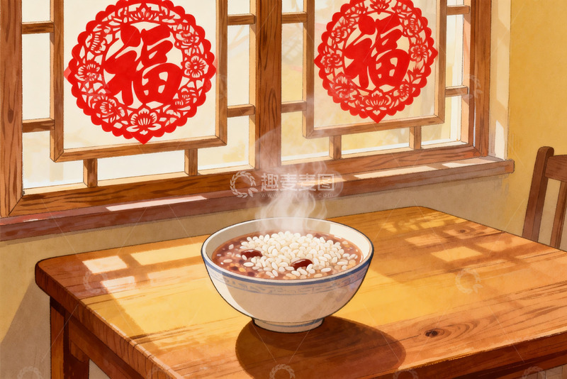 高清大图下载【趣麦麦图】窗前热气腾腾的粥