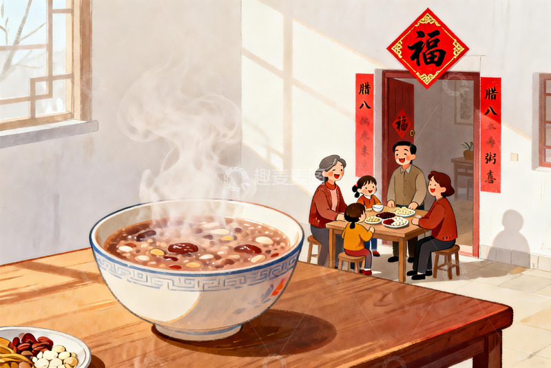 高清大图下载【趣麦麦图】家庭腊八节共进粥宴温馨场景