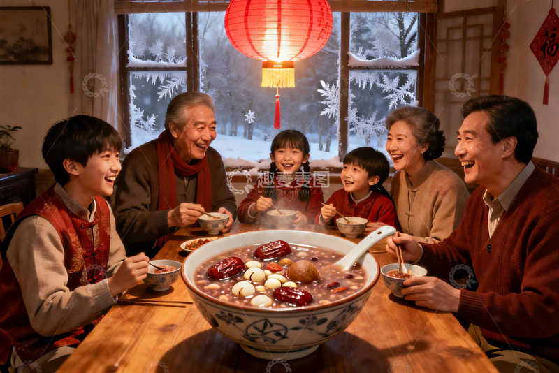 高清大图下载【趣麦麦图】温馨家庭冬日聚餐吃汤圆
