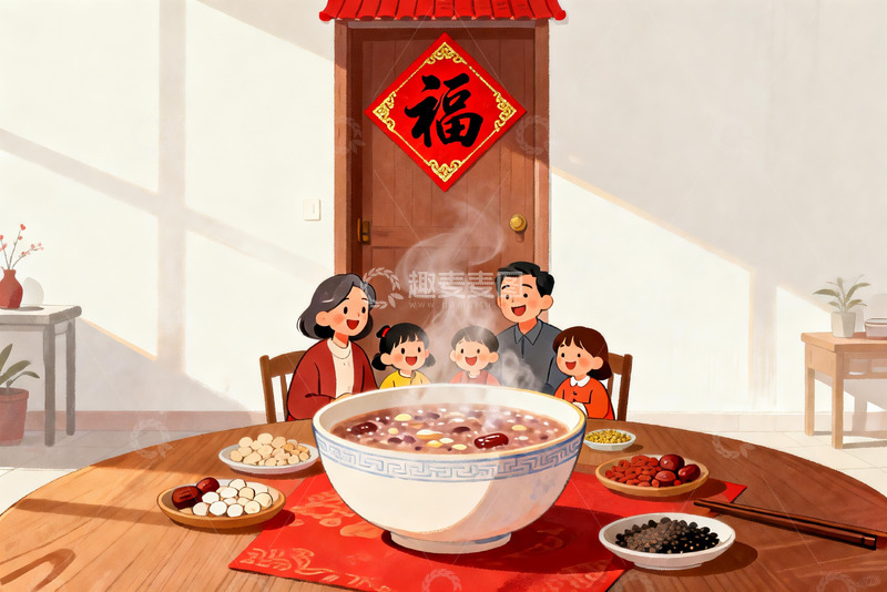 高清大图下载【趣麦麦图】春节家庭聚餐吃团圆饭