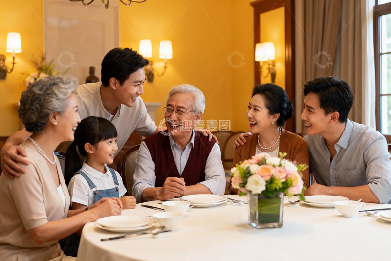 高清大图下载【趣麦麦图】三代同堂家庭聚餐温馨场景