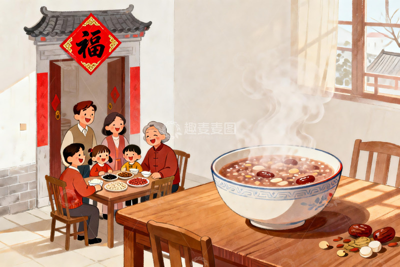 高清大图下载【趣麦麦图】家庭围坐吃团圆饭其乐融融