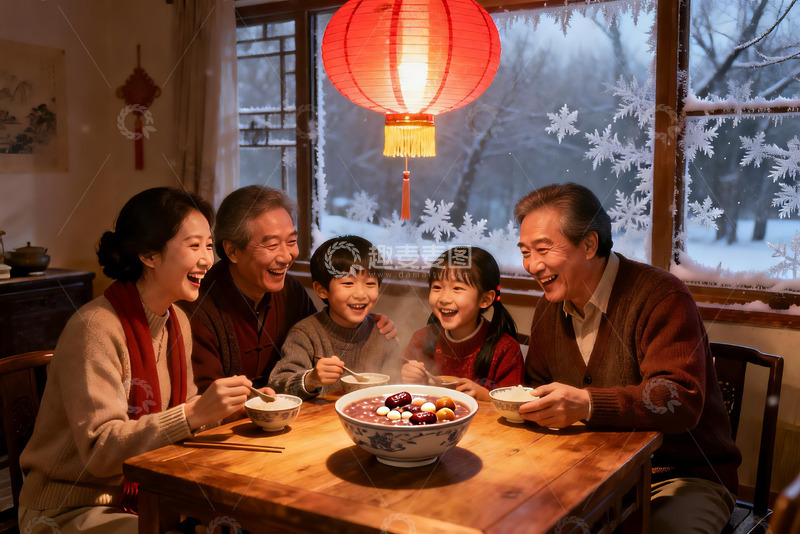 高清大图下载【趣麦麦图】三代同堂围桌吃团圆饭