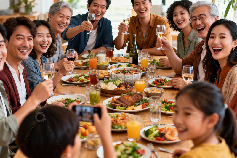 高清大图下载【趣麦麦图】家庭聚餐欢庆时刻