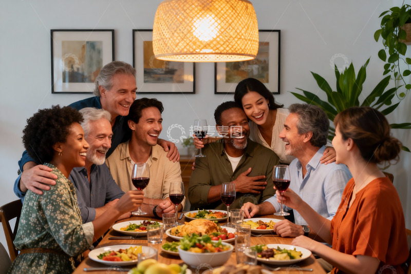 高清大图下载【趣麦麦图】多人家庭聚餐欢笑场景