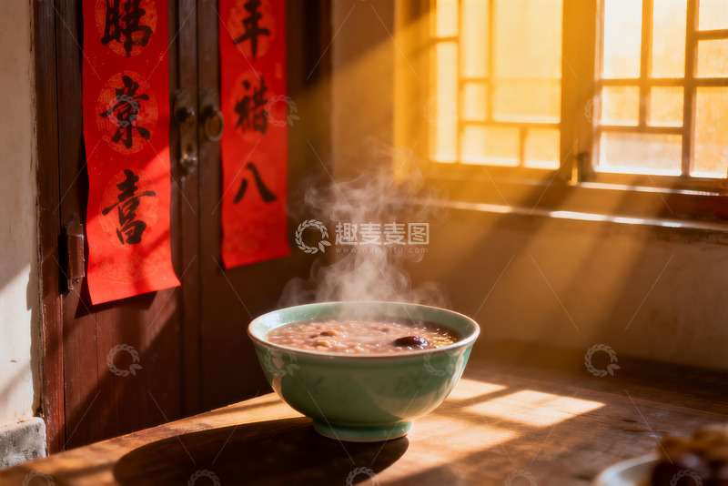 高清大图下载【趣麦麦图】暖阳下热气腾腾的粥