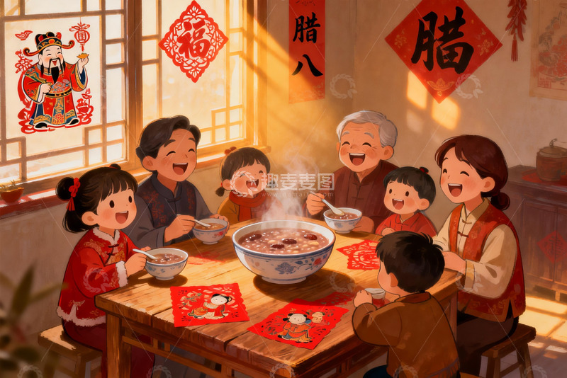 高清大图下载【趣麦麦图】春节家庭聚餐其乐融融