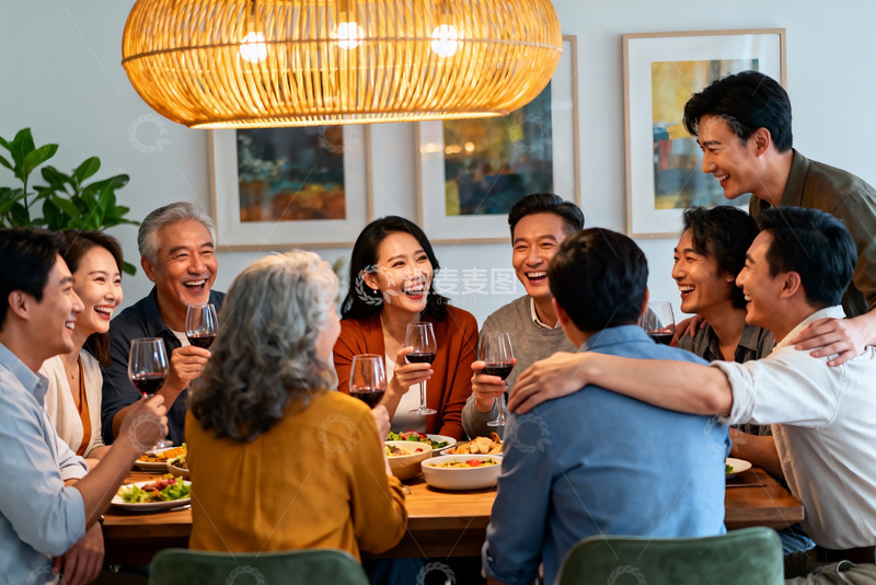 高清大图下载【趣麦麦图】家庭聚餐欢笑场景