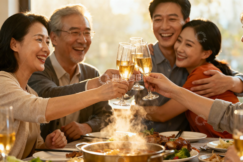 高清大图下载【趣麦麦图】家庭聚餐举杯欢庆