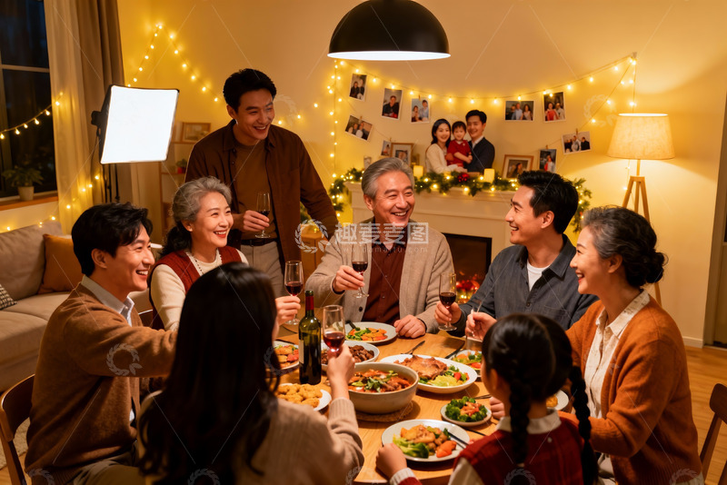 高清大图下载【趣麦麦图】温馨家庭聚餐欢庆时刻