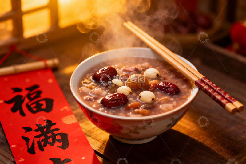 高清大图下载【趣麦麦图】热气腾腾的八宝粥配筷子