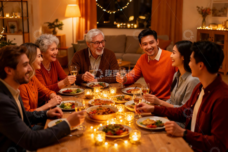 高清大图下载【趣麦麦图】温馨家庭聚餐欢庆时刻