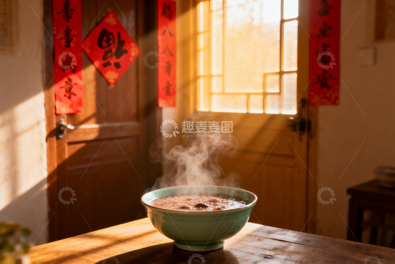高清大图下载【趣麦麦图】暖阳下热气腾腾的粥