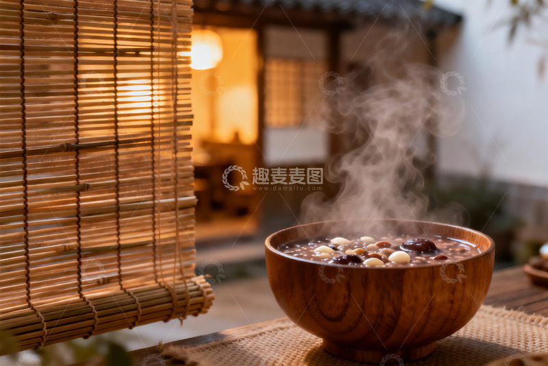 高清大图下载【趣麦麦图】热气腾腾的木碗食物