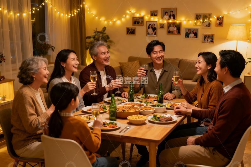 高清大图下载【趣麦麦图】温馨家庭聚餐欢庆时刻