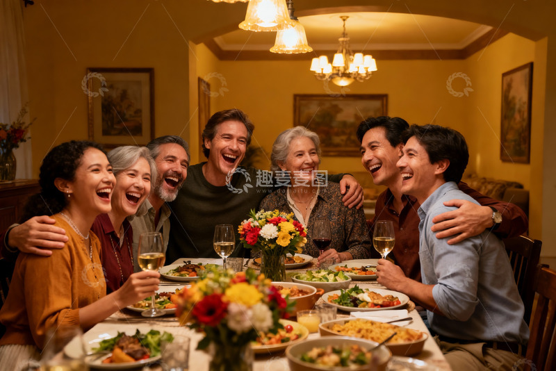 高清大图下载【趣麦麦图】家庭聚餐欢笑场景