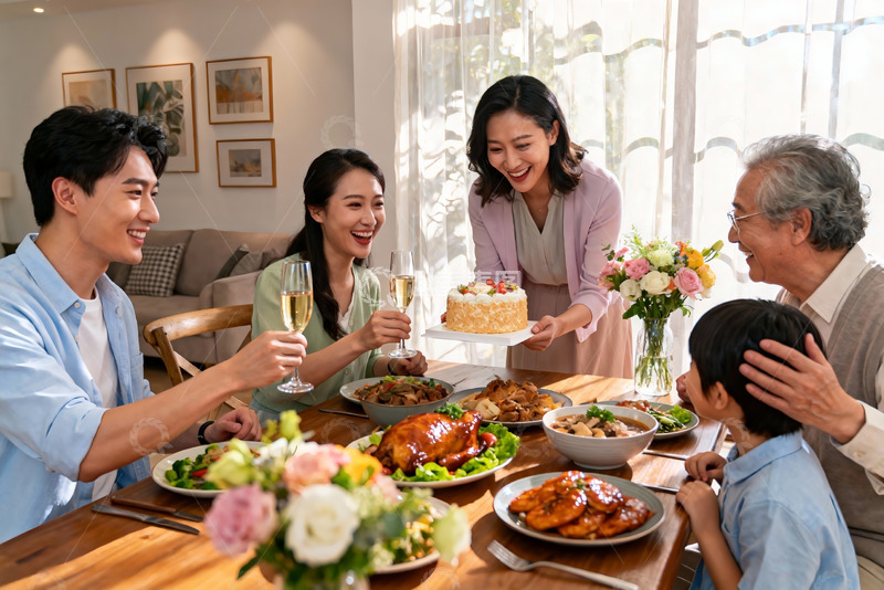 高清大图下载【趣麦麦图】家庭聚餐欢庆时刻