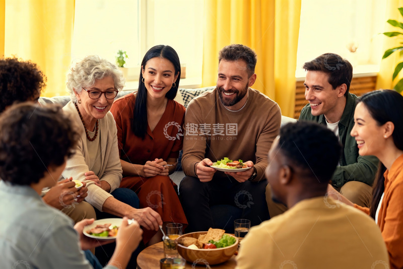 高清大图下载【趣麦麦图】多人围坐餐桌欢聚用餐