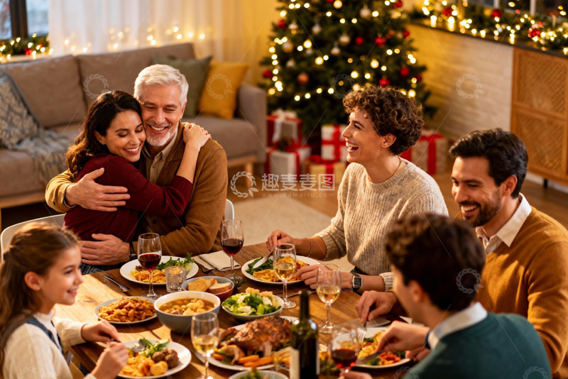 高清大图下载【趣麦麦图】圣诞家庭聚餐温馨场景