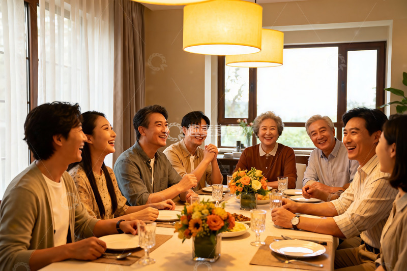 高清大图下载【趣麦麦图】家庭聚餐欢声笑语其乐融融