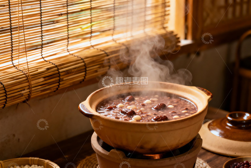高清大图下载【趣麦麦图】热气腾腾的红豆粥