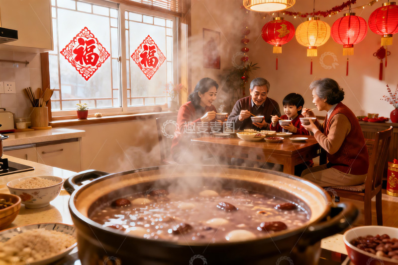 高清大图下载【趣麦麦图】家庭围坐吃团圆饭