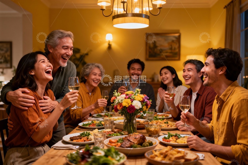 高清大图下载【趣麦麦图】温馨家庭聚餐欢笑不断