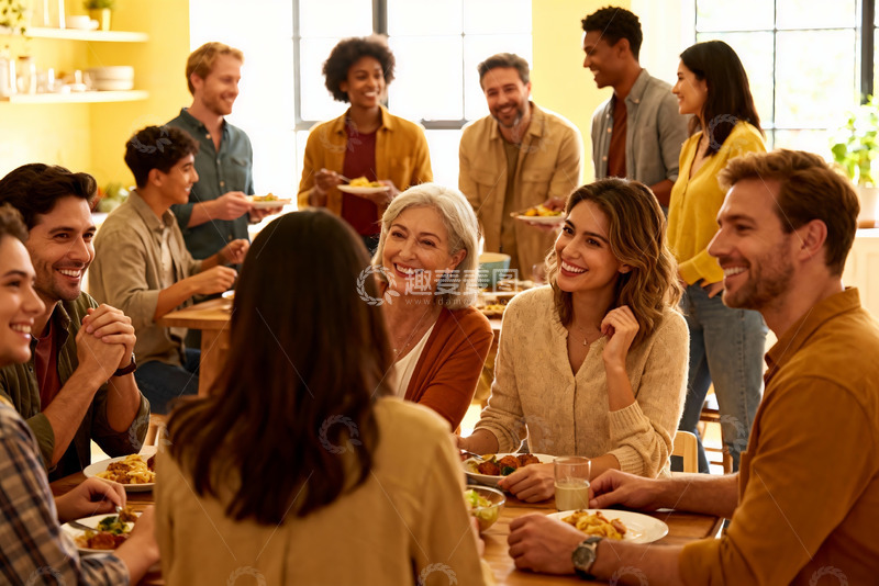 高清大图下载【趣麦麦图】多人聚餐欢笑场景