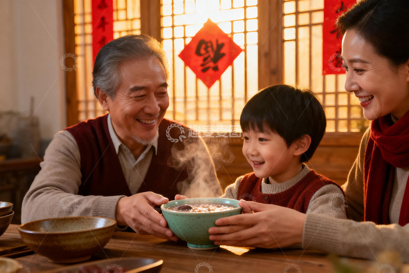 高清大图下载【趣麦麦图】三代同堂共进晚餐其乐融融