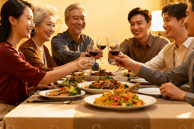 高清大图下载【趣麦麦图】家庭聚餐欢庆时刻