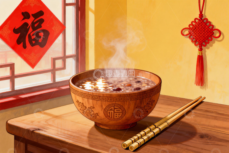 高清大图下载【趣麦麦图】热气腾腾的中式八宝粥