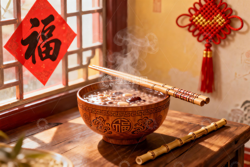 高清大图下载【趣麦麦图】热气腾腾的中式八宝粥