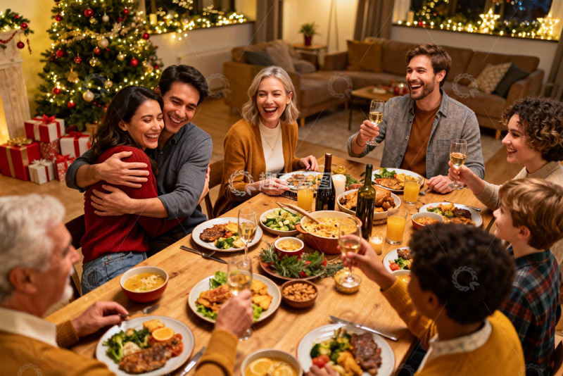 高清大图下载【趣麦麦图】圣诞家庭聚餐欢庆时刻
