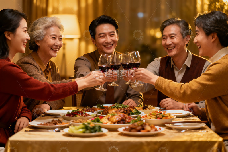 高清大图下载【趣麦麦图】家人聚餐举杯欢庆