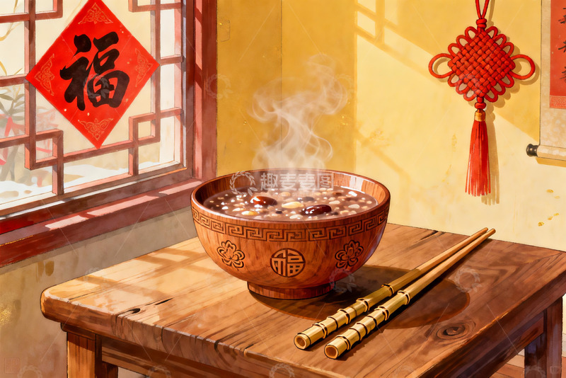 高清大图下载【趣麦麦图】热气腾腾的中式八宝粥