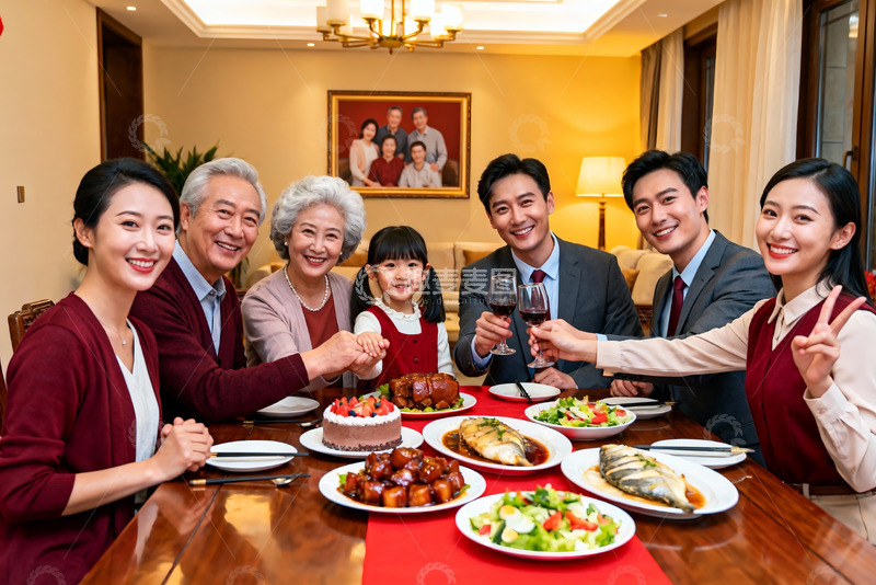 高清大图下载【趣麦麦图】家庭聚餐欢庆时刻