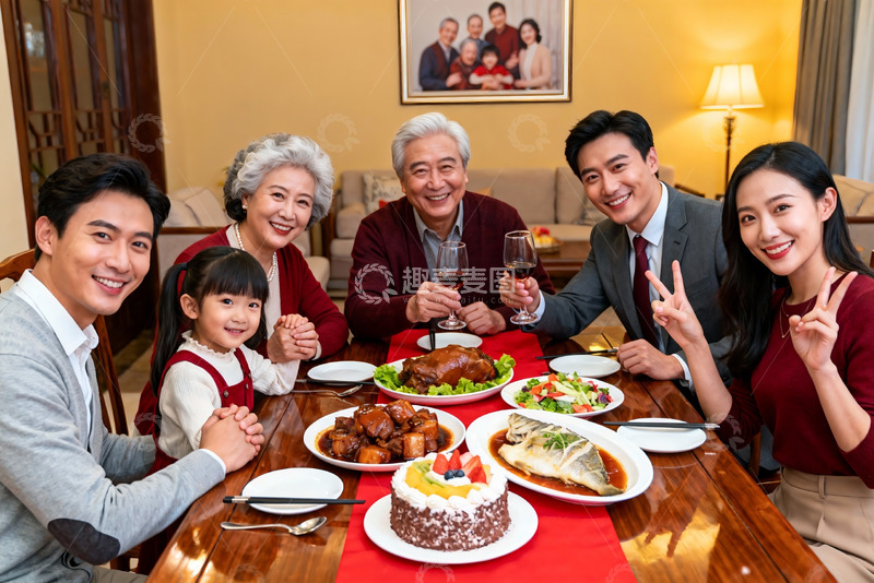 高清大图下载【趣麦麦图】三代同堂家庭聚餐其乐融融