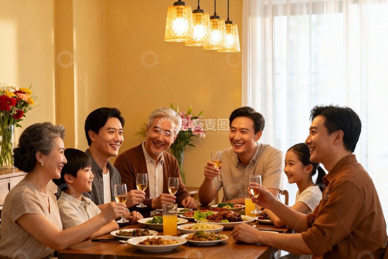 高清大图下载【趣麦麦图】家庭聚餐欢庆时刻