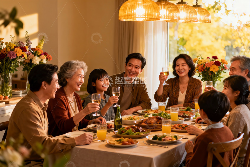 高清大图下载【趣麦麦图】温馨家庭聚餐欢庆时刻